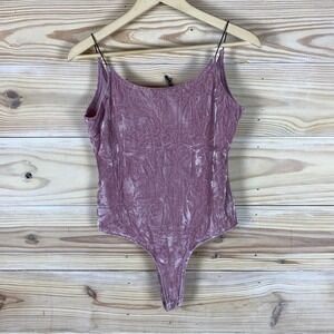 Polly & Esther Bodysuit Women Large Pink Crushed Velvet Scoop Back Balletcore